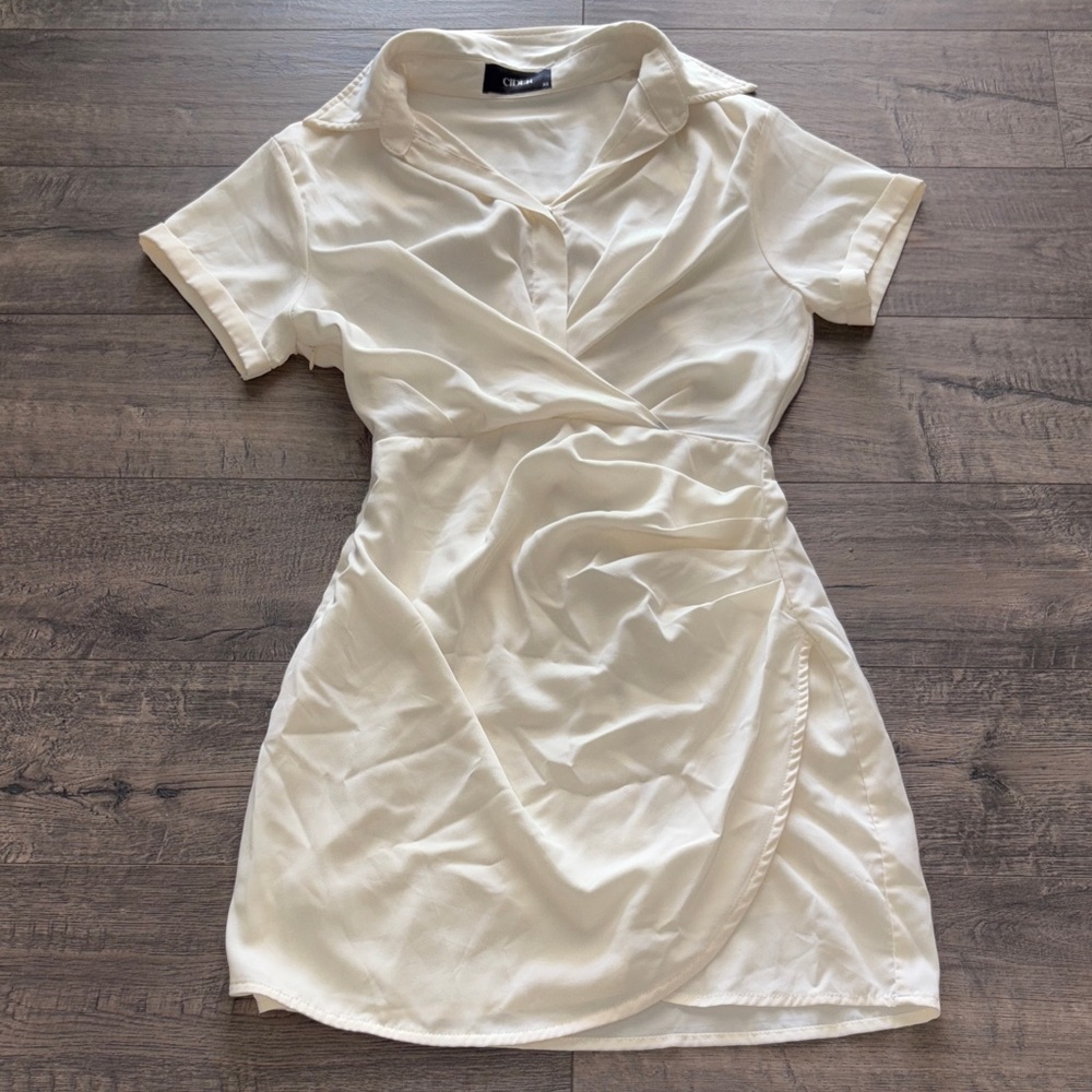 Cider Cream Wrap-Front Short Sleeve Mini Dress